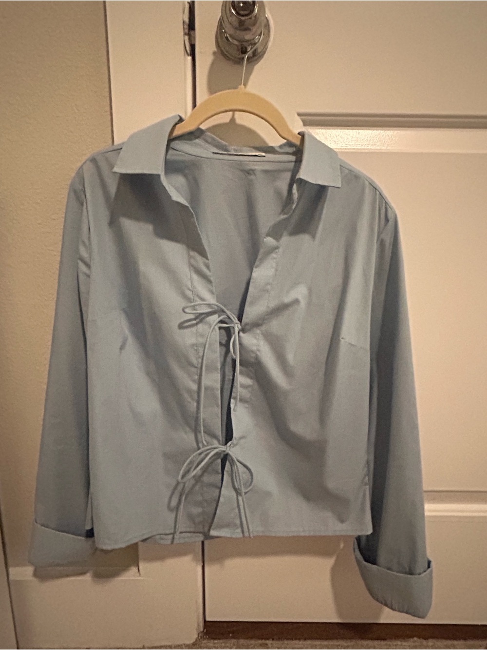 Abercrombie & Fitch Light Blue Tie-Front Collared Blouse